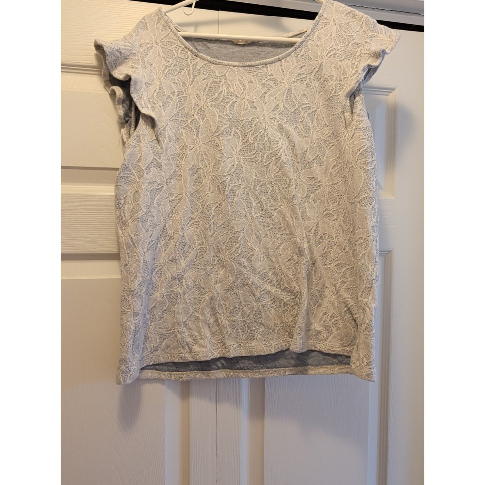 Jane and Delaney Women XL White Flower Print Short Sleeve Ruffle Top
